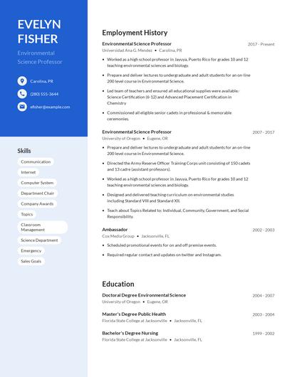 Environmental Science Professor Resume