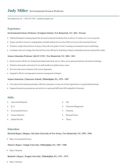 Environmental Science Professor Resume