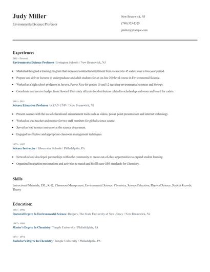 Environmental Science Professor Resume