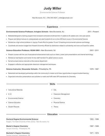 Environmental Science Professor Resume