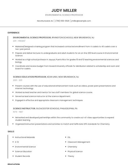 Environmental Science Professor Resume