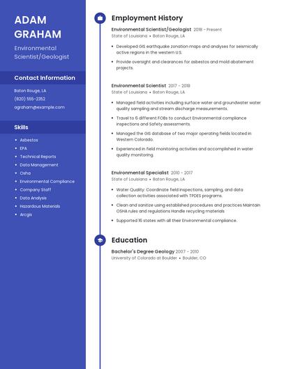 Environmental Scientist/Geologist Resume