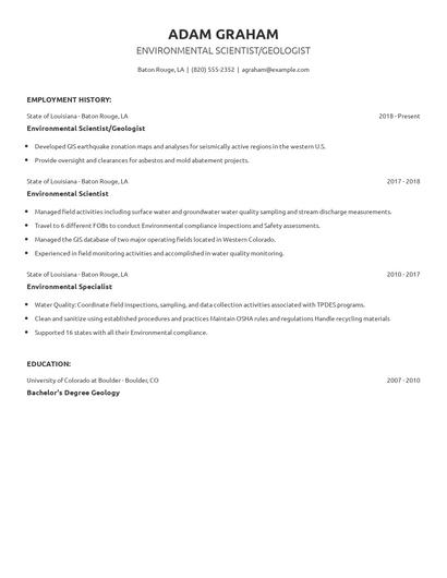 Environmental Scientist/Geologist Resume