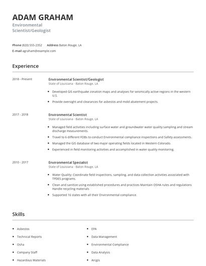 Environmental Scientist/Geologist Resume