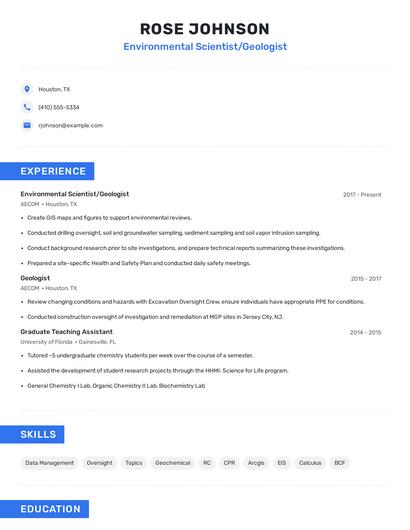 Environmental Scientist/Geologist Resume