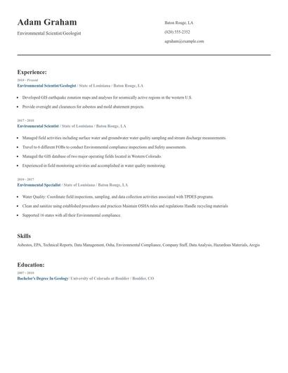 Environmental Scientist/Geologist Resume