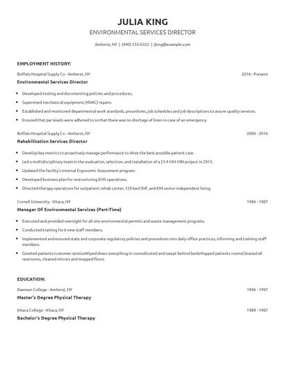 Environmental Services Director Resume