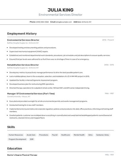 Environmental Services Director Resume