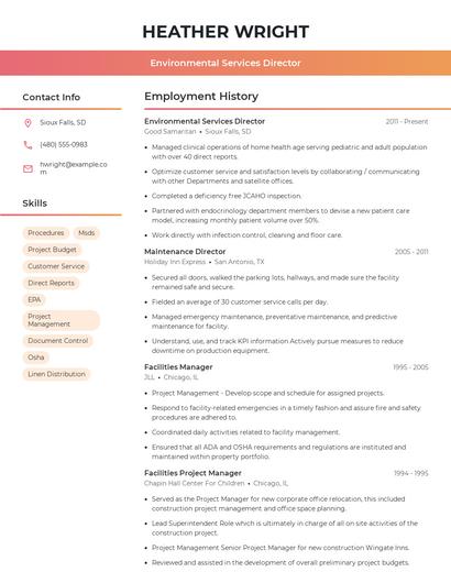 Environmental Services Director Resume