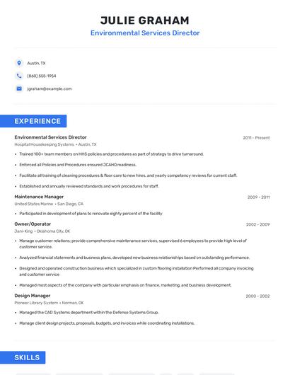 Environmental Services Director Resume