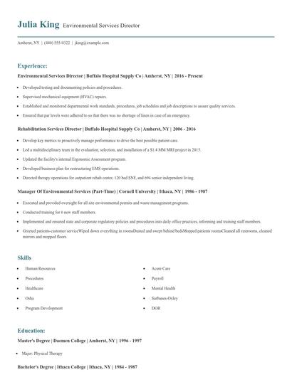 Environmental Services Director Resume