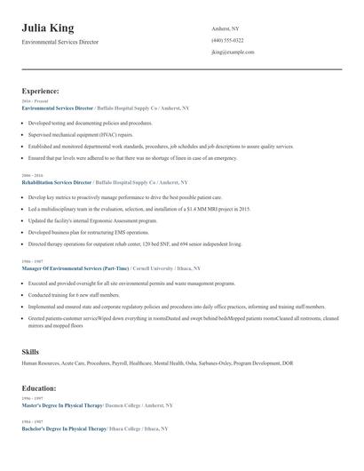 Environmental Services Director Resume