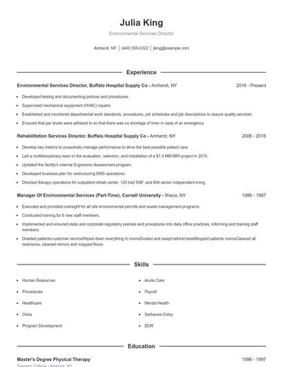 Environmental Services Director Resume
