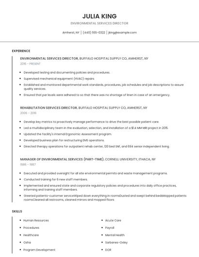 Environmental Services Director Resume