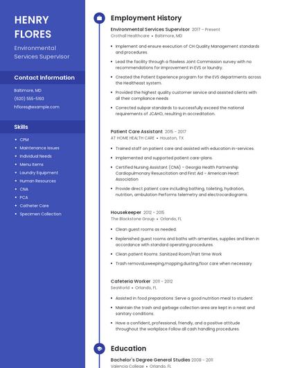 Environmental Services Supervisor Resume