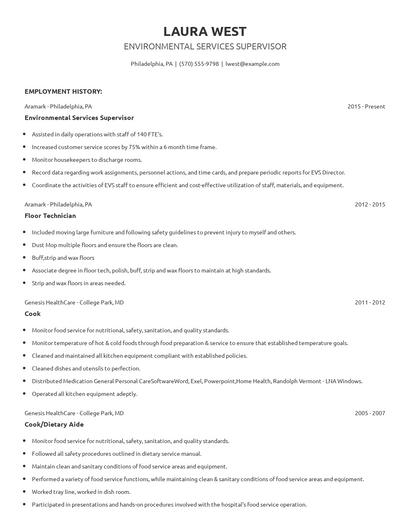 Environmental Services Supervisor Resume