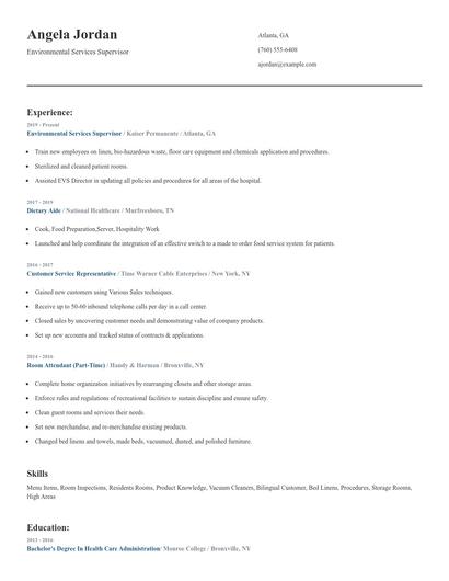 Environmental Services Supervisor Resume