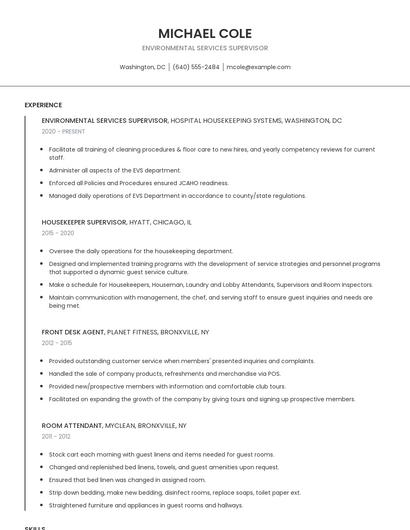 Environmental Services Supervisor Resume