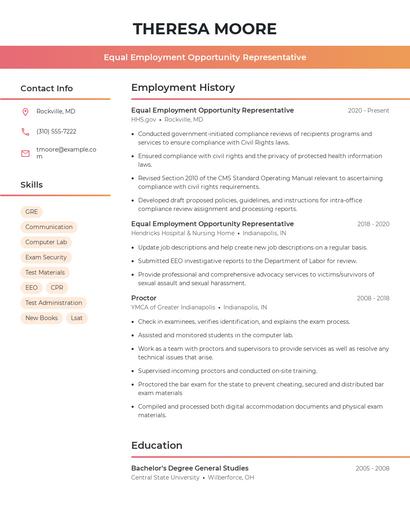 Equal Employment Opportunity Representative Resume