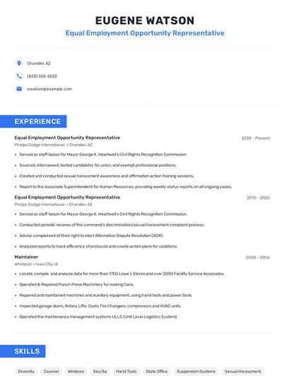 Equal Employment Opportunity Representative Resume