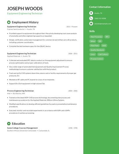 Equipment Engineering Technician Resume