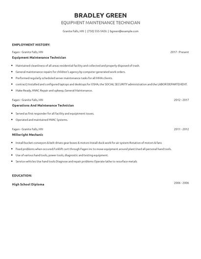 Equipment Maintenance Technician Resume