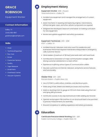 Equipment Worker Resume