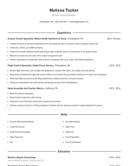 Erosion Control Specialist Resume