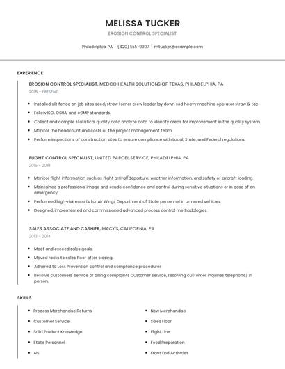 Erosion Control Specialist Resume