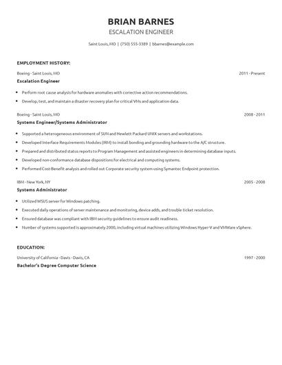 Escalation Engineer Resume