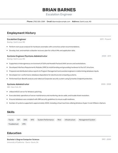 Escalation Engineer Resume