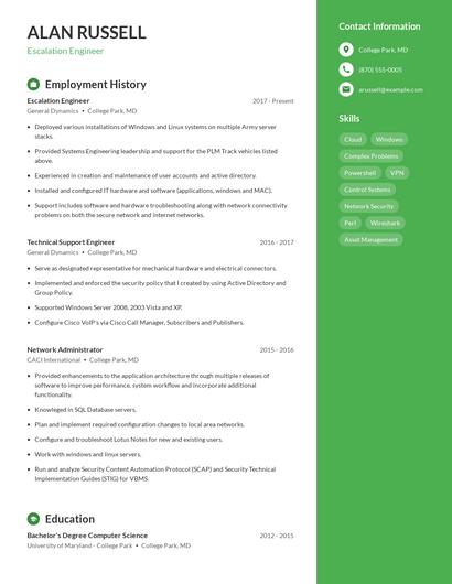 Escalation Engineer Resume