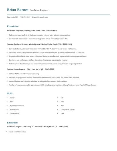 Escalation Engineer Resume