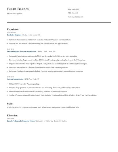 Escalation Engineer Resume