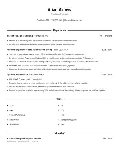 Escalation Engineer Resume