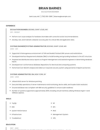 Escalation Engineer Resume