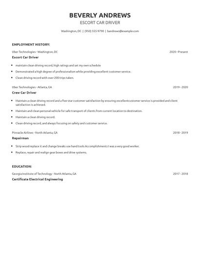 Escort Car Driver Resume