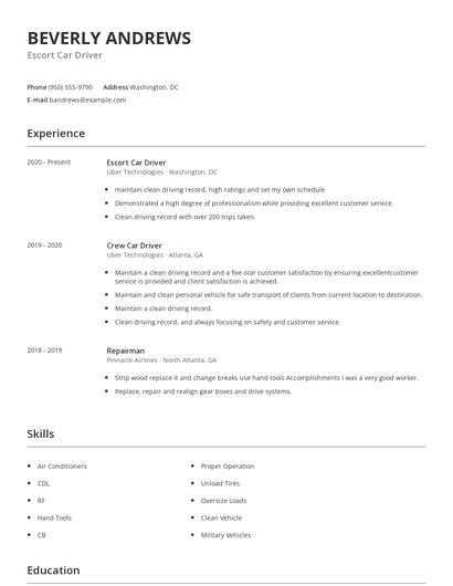 Escort Car Driver Resume