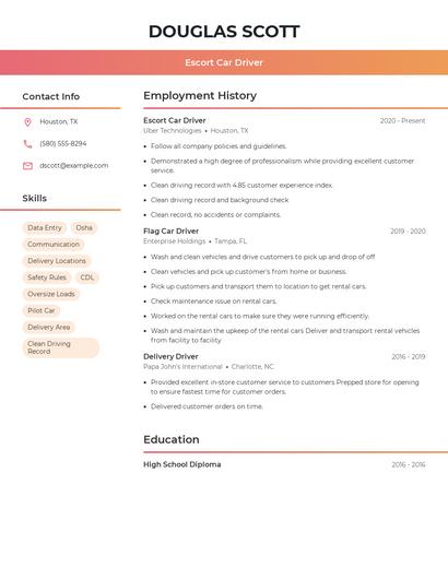 Escort Car Driver Resume