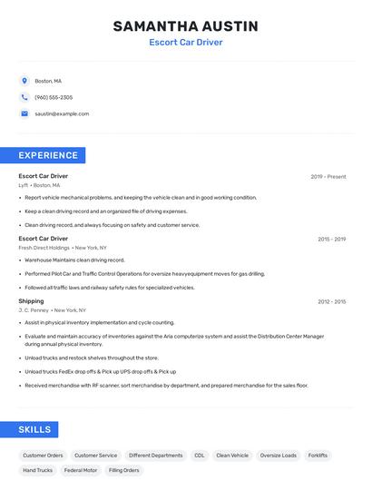 Escort Car Driver Resume