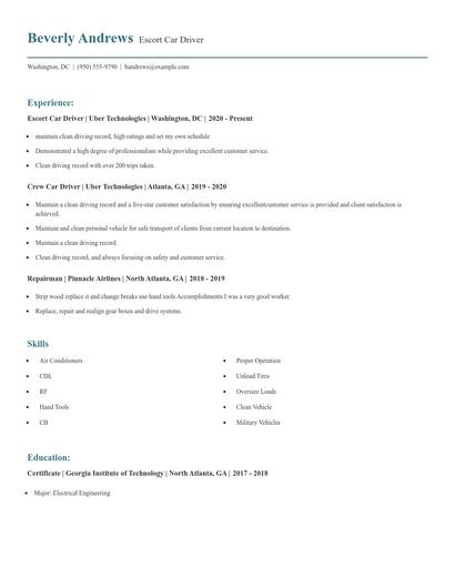 Escort Car Driver Resume
