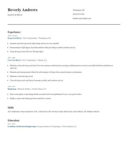Escort Car Driver Resume
