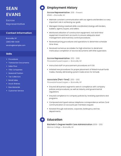 Escrow Representative Resume