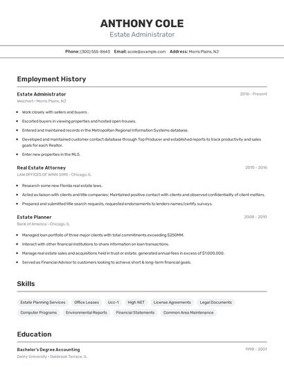 Estate Administrator Resume