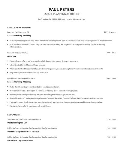 Estate Planning Attorney Resume