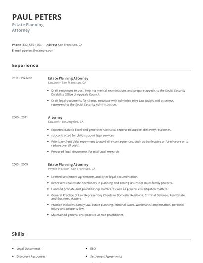 Estate Planning Attorney Resume