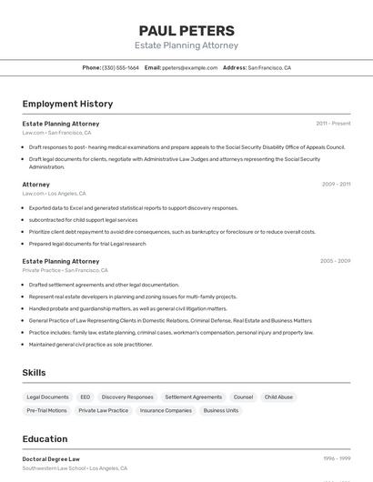 Estate Planning Attorney Resume