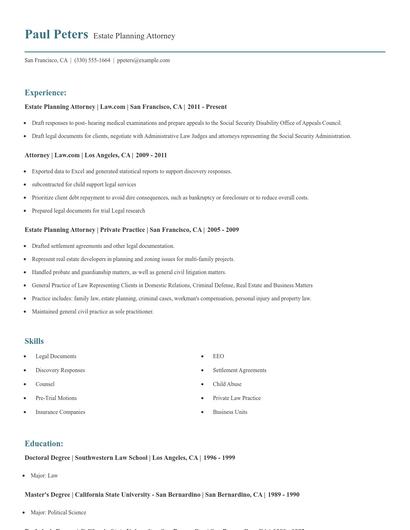 Estate Planning Attorney Resume
