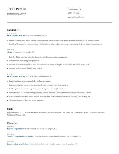 Estate Planning Attorney Resume
