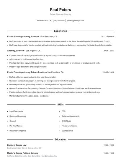 Estate Planning Attorney Resume